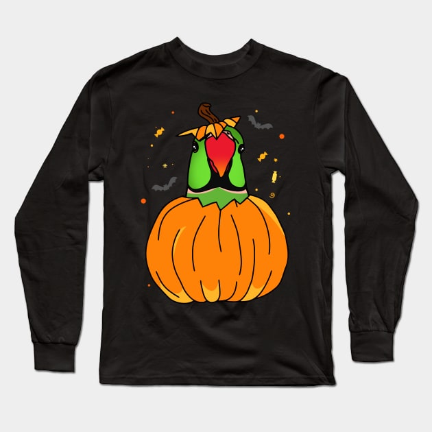 Halloween Green Indian Ringneck Pumpkin Long Sleeve T-Shirt by FandomizedRose